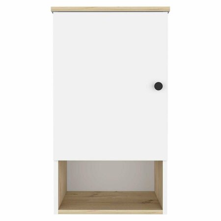 HOMEROOTS 16 in. Wall Mounted Cabinet with Three Shelves, Light Oak & White 478197